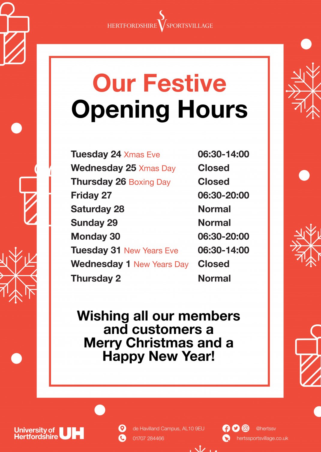 Festive Opening Hours