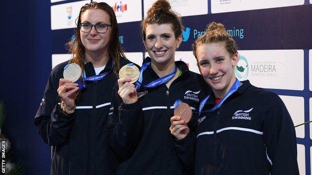 Louise Fiddes (right) completing a British 1-2-3 at the World Para-Swimming Championships