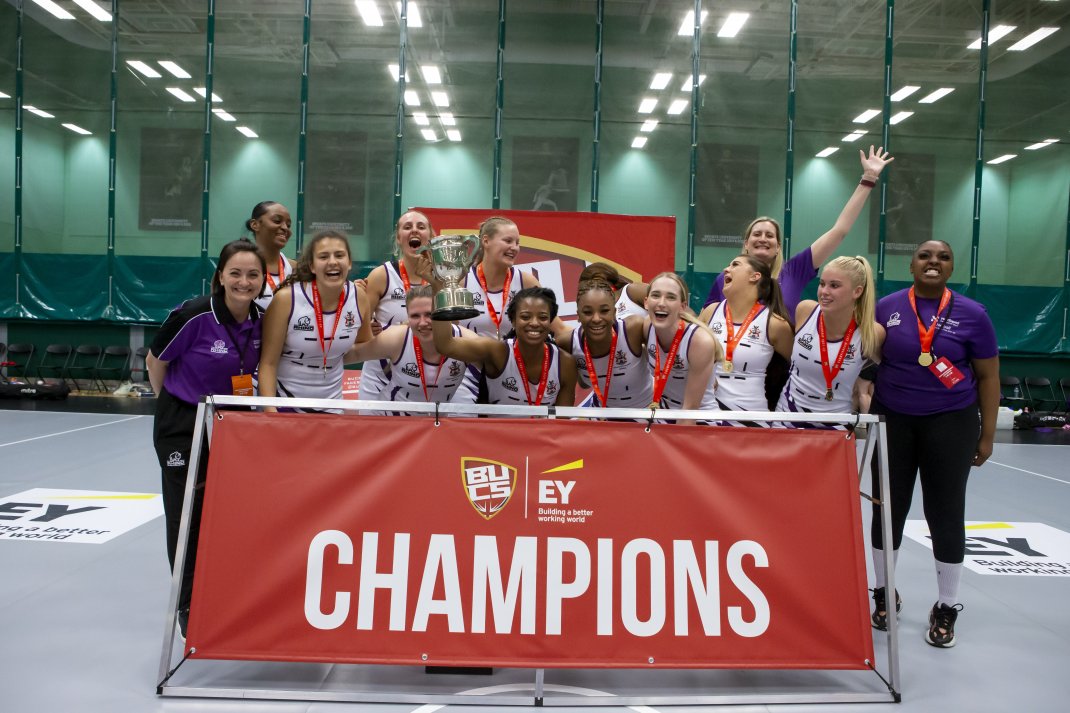University of Hertfordshire's Netball 1st team winning their fourth consecutive BUCS national title
